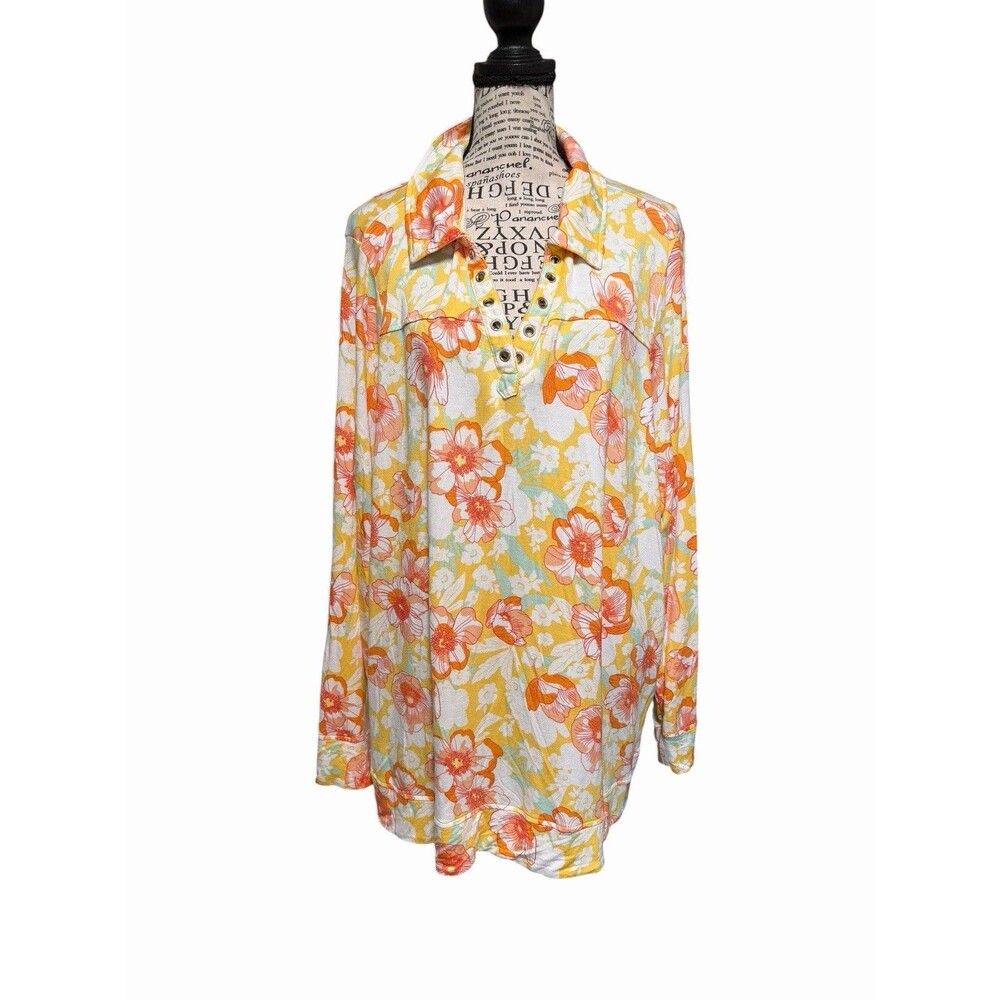 Sport Savvy Floral V neck Long Sleeve Tunic Plus 3X Cottagecore Coastal Boho
